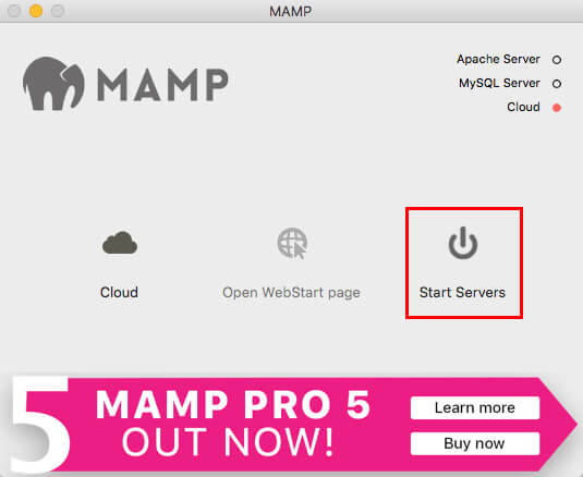 再度「MAMP」を立ち上げ「Start Server」をクリック