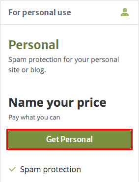 一番左にある「Personal」の「Get Personal」ボタンをクリックします